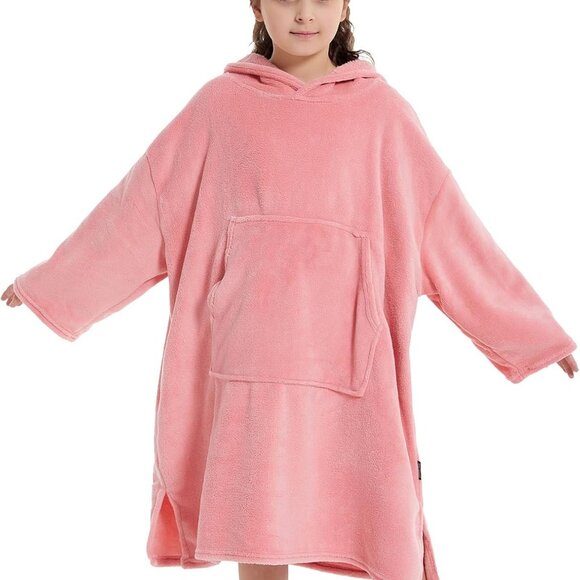 MUTAO Kids Surf Swimming Poncho Changing Robe w/ Pockets/Hood 5-12 Yr Old Pink - Picture 1 of 11